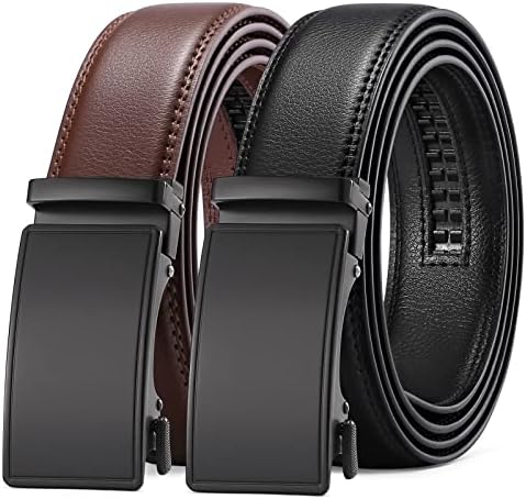SENDEFN Men's Leather Belt Automatic Ratchet Buckle Slide Belt for